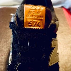 New Balance 574 Black and Tan Sneakers